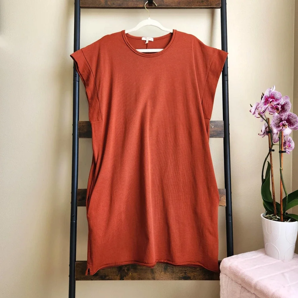 Rag and Bone Women Rust Brown Cotton Ryder Muscle Boxy Mini Casual Dress Size XL